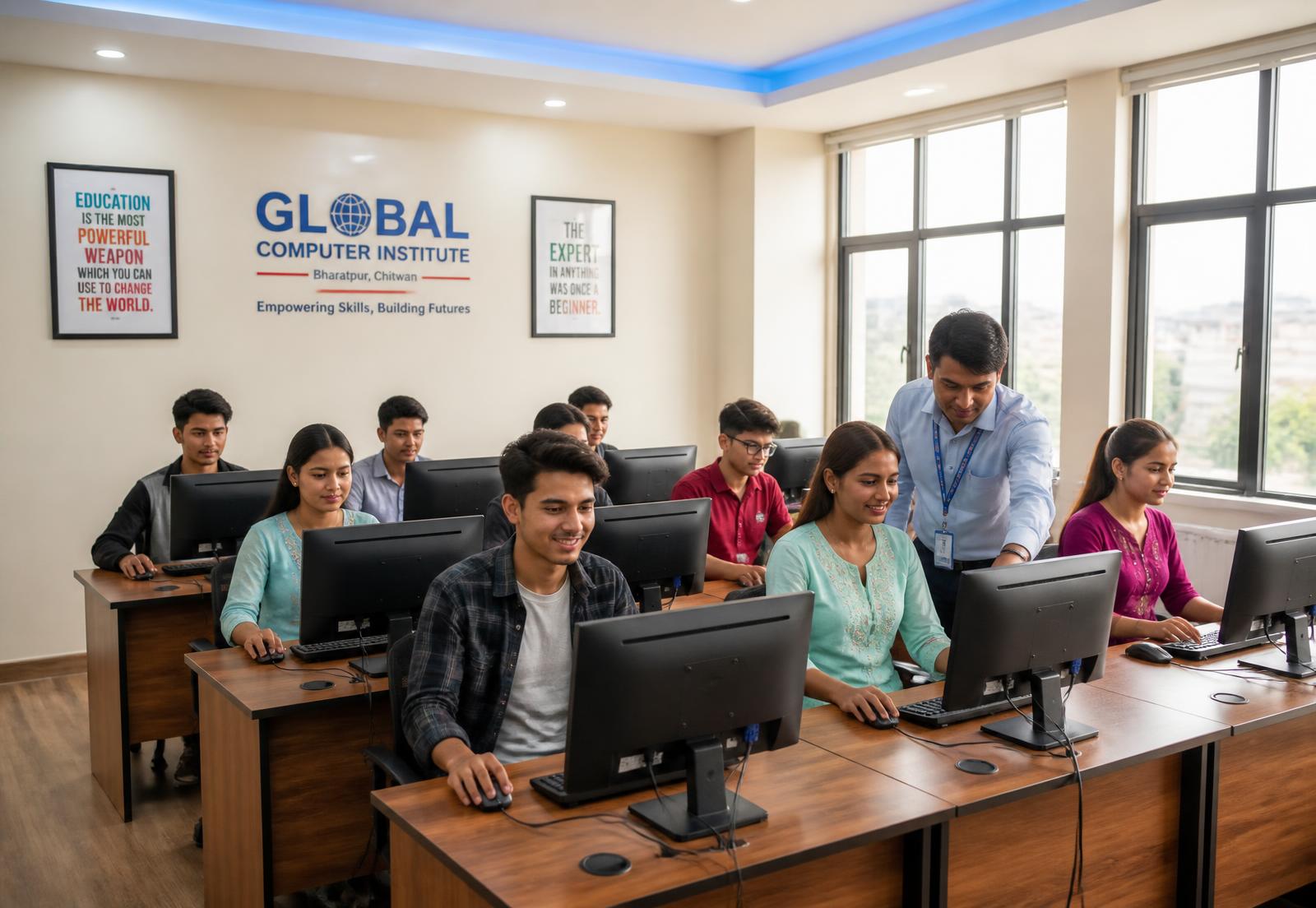 Students learning in the Bhumiraj Computer Institute training lab